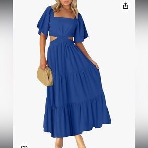 LEANI Blue Cutout Maxi Dress Short Sleeve Casual Party Dress Small Royal Blue